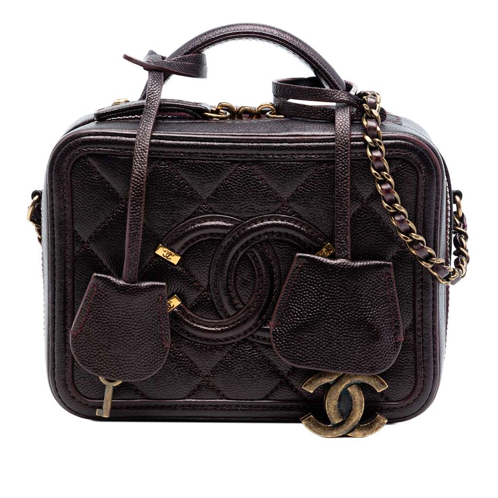 Chanel Small Quilted Caviar Filigree Vanity Case