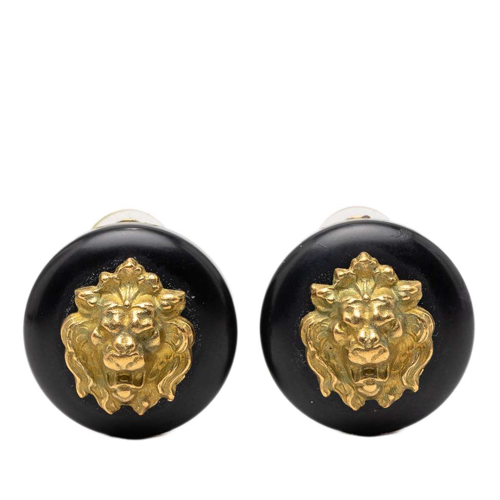 Chanel Gold Plated Resin Lion Head Clip On Earrings