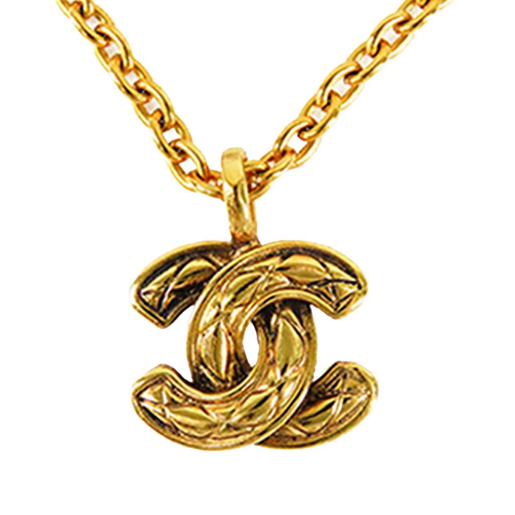 Chanel CC Quilted Gold Plated Pendant Necklace