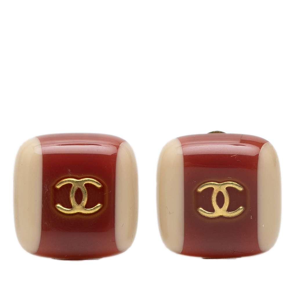 Chanel CC Gold Plated Resin Square Clip On Earrings
