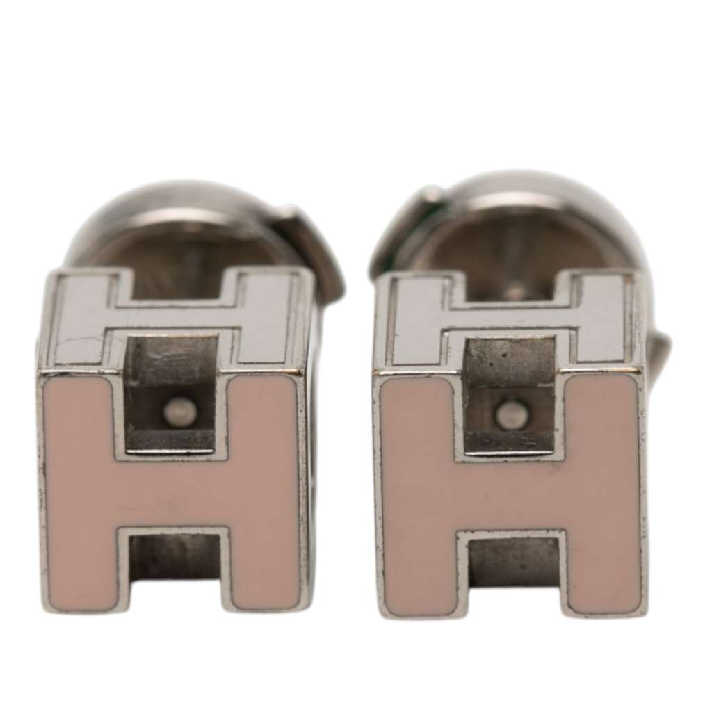 Hermès Palladium Plated Enamel Cage dH Cube Push Back Earrings