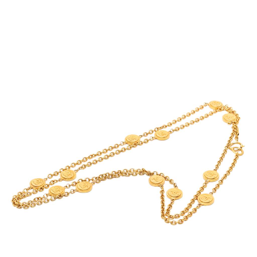 Chanel CC Gold Plated Coin Chain Long Necklace