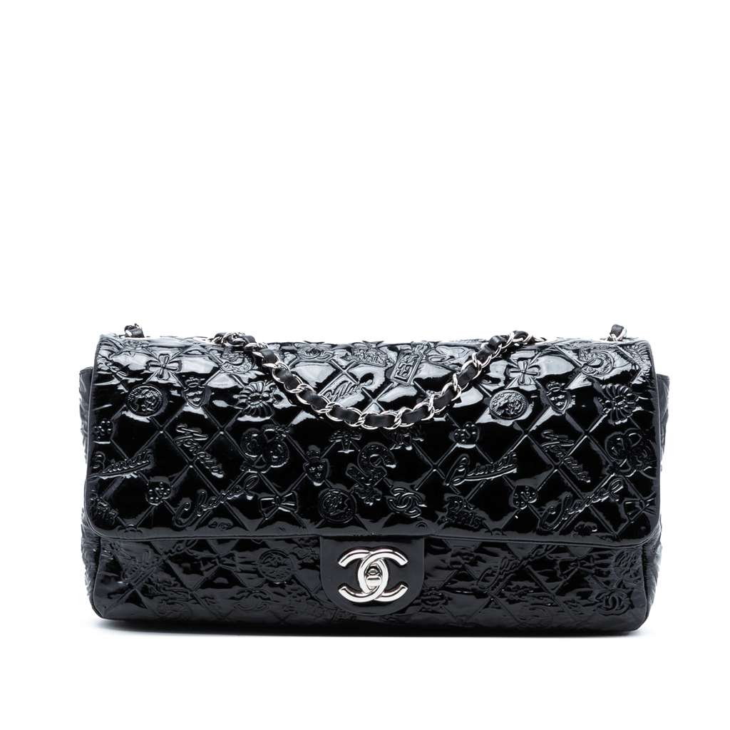 Chanel Jumbo Patent Embossed Lucky Symbols Flap