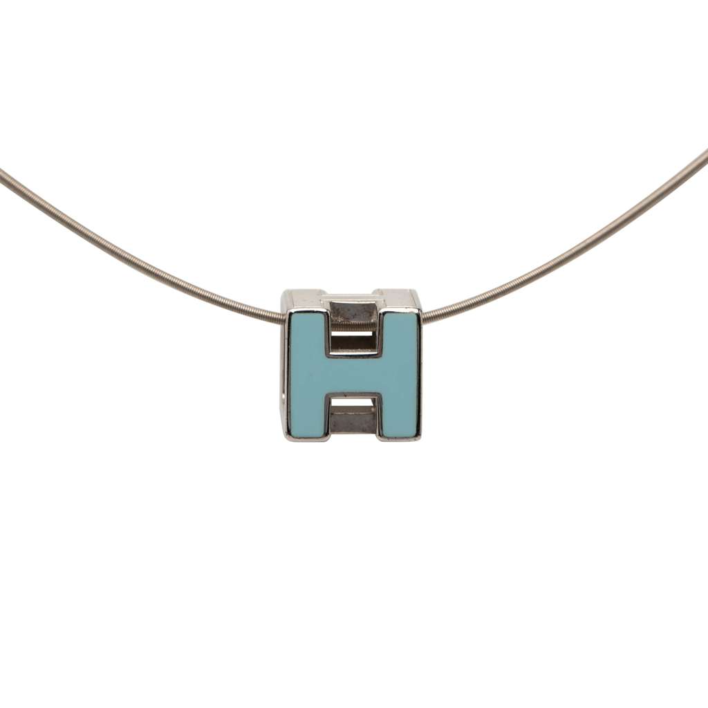 Hermès Palladium Plated Lacquered Cage D H Pendant Necklace