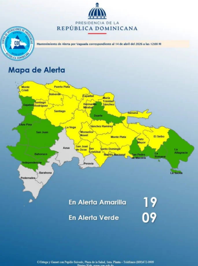 Alerta Amarilla en 19 provincias: El Gran Santo Domingo y el Cibao bajo riesgo de inundaciones