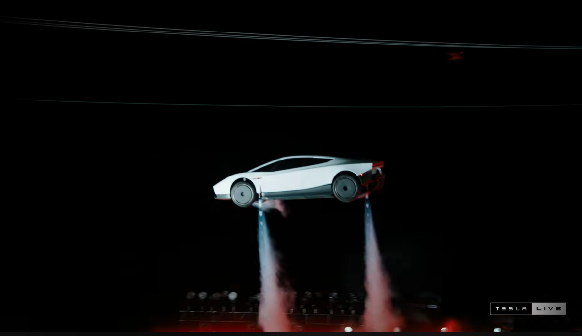 Tesla presenta el nuevo carro volador “Roadster”: vuela, gira en el aire y llega a 60 mph en menos de un segundo