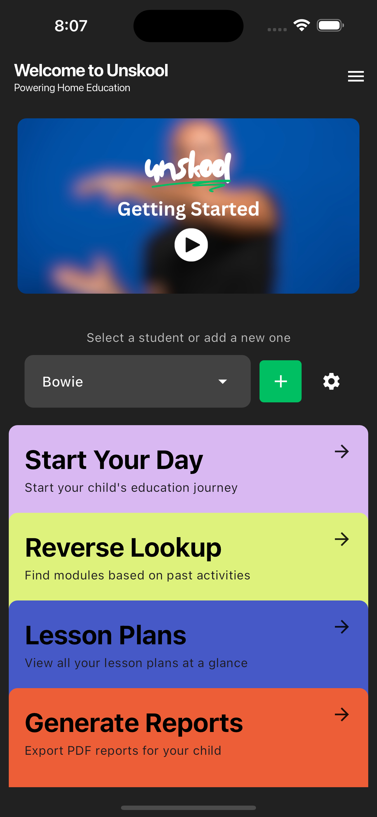 Screen shot of unskool app