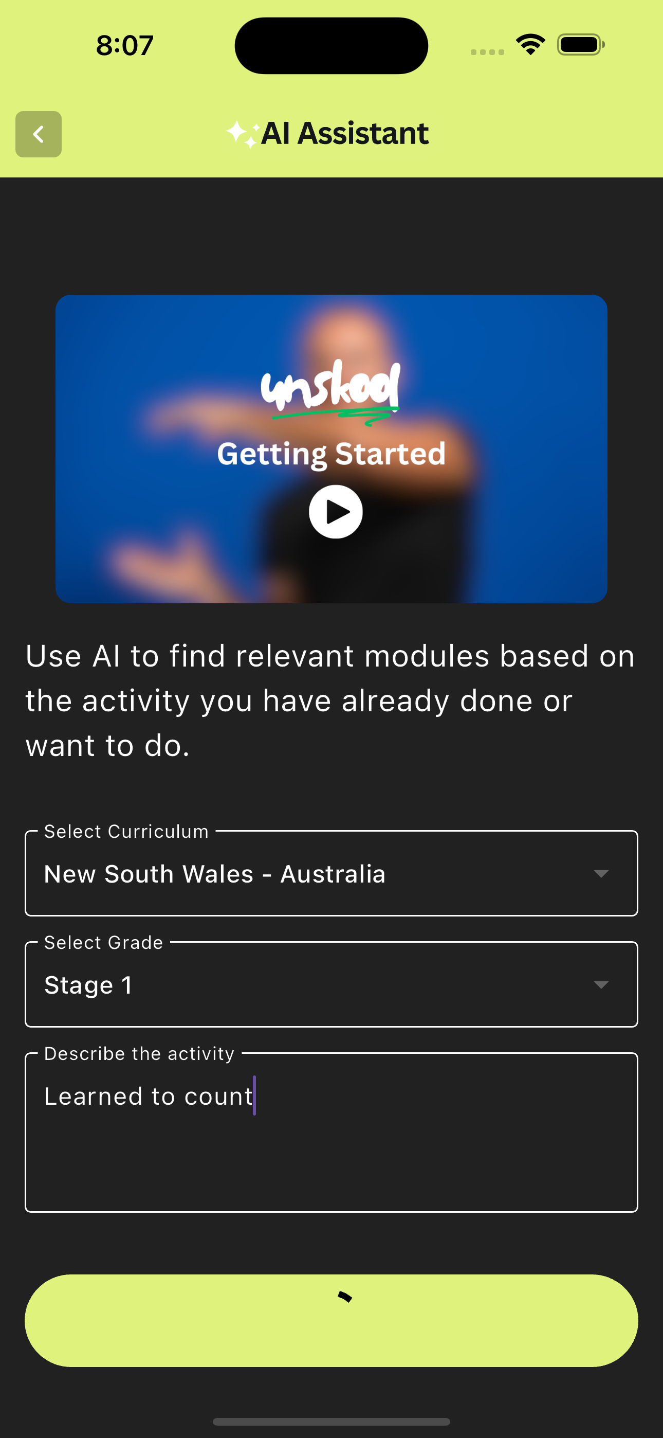 Screen shot of unskool app
