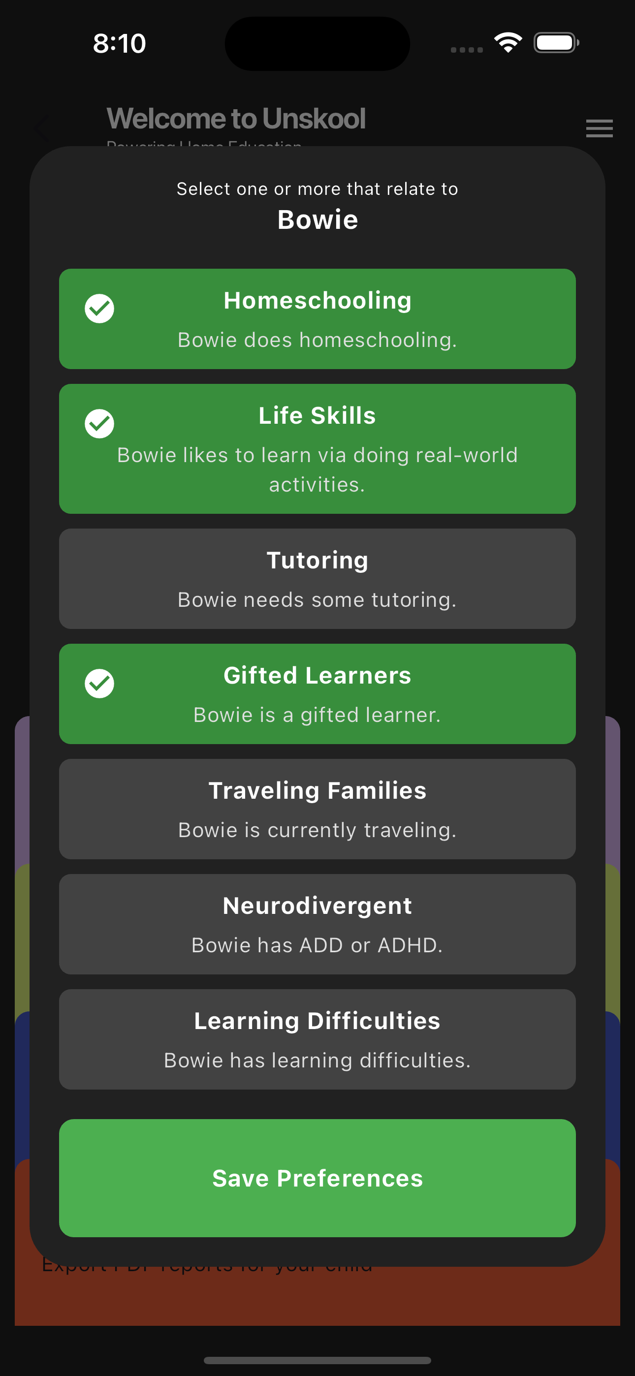 Screen shot of unskool app