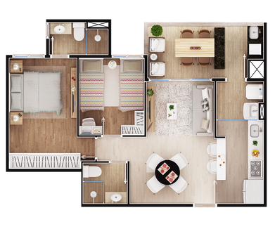 Planta humanizada de apartamento