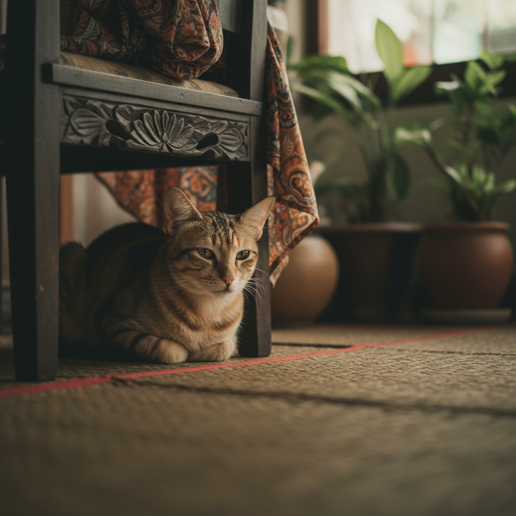A cat hiding quietly in a corner, illustrating how cats mask illness
