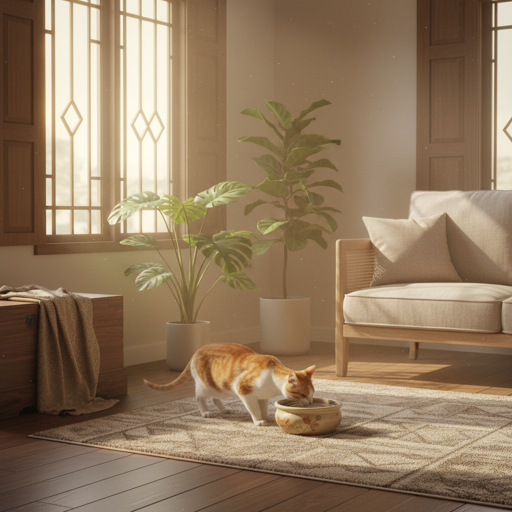 Cat drinking water, a sign of potential kidney issues