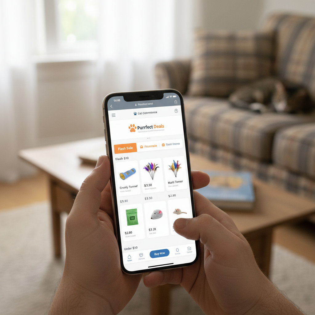 Someone looking at cheap pet products on a smartphone app