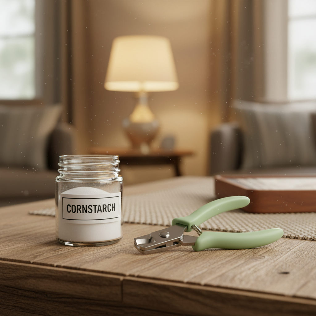 Cornstarch and cat nail clippers ready for a grooming session