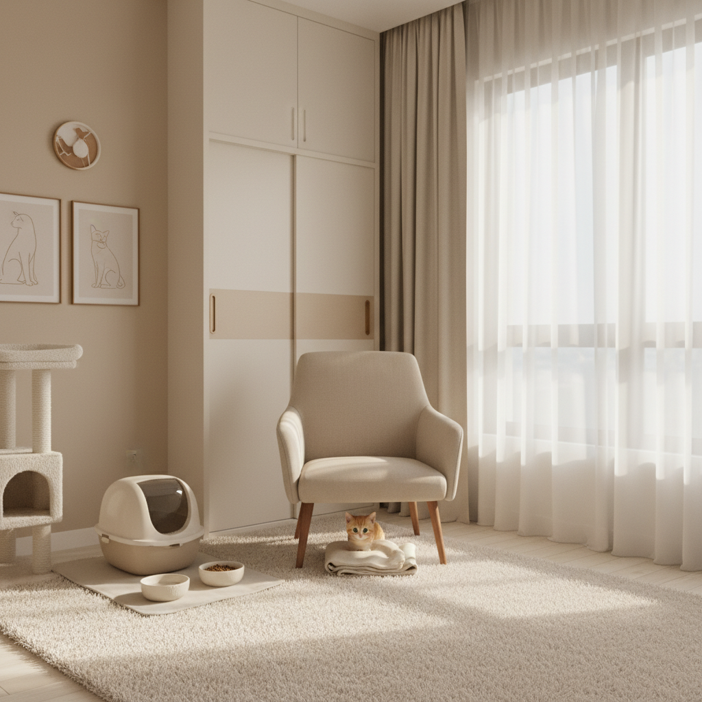 新猫在独立的隔离安全屋内,配备了生活必需品