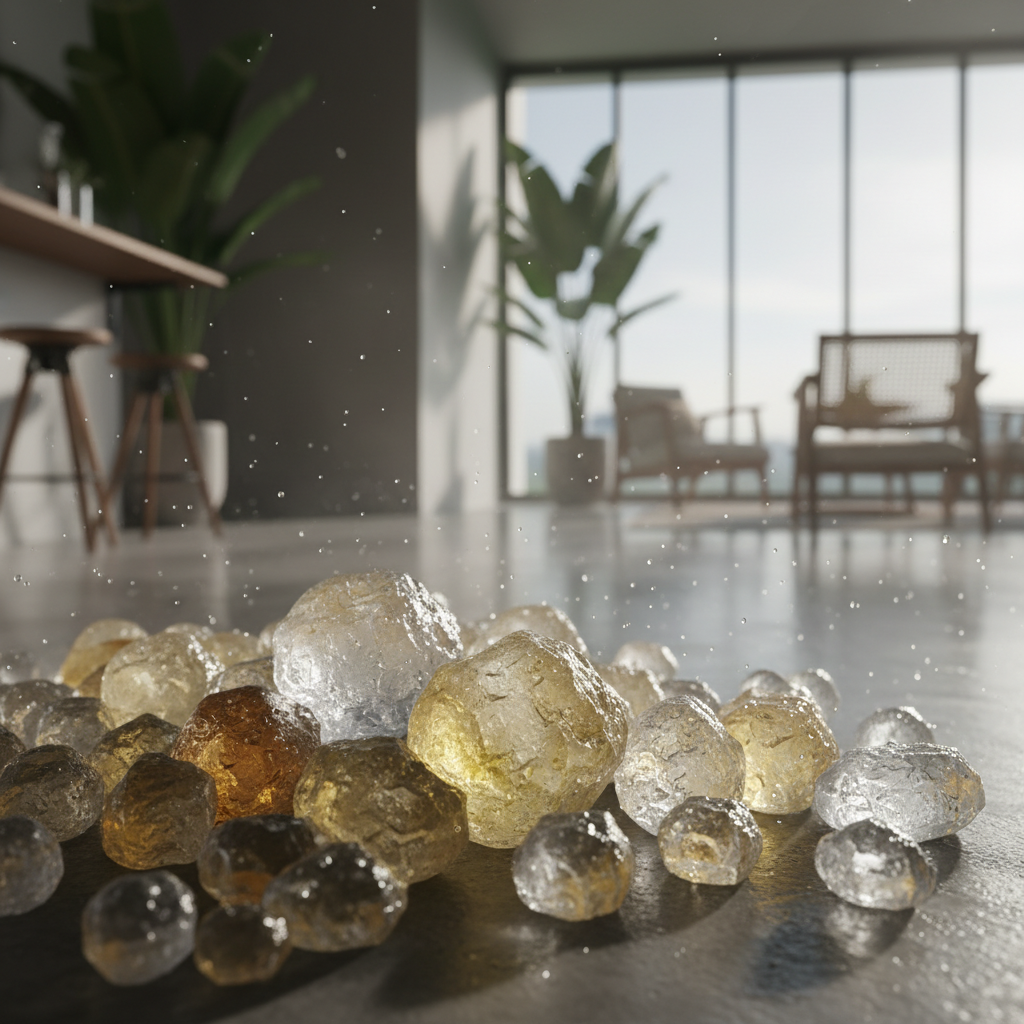 Pasir kucing kristal yang sudah kuning dan tepu di dalam bekas