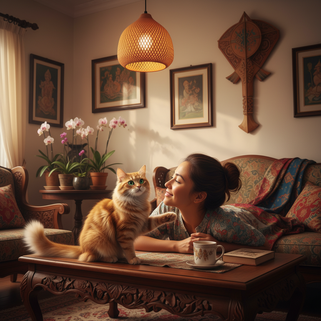 一只好奇的小猫在听主人说话时歪着头