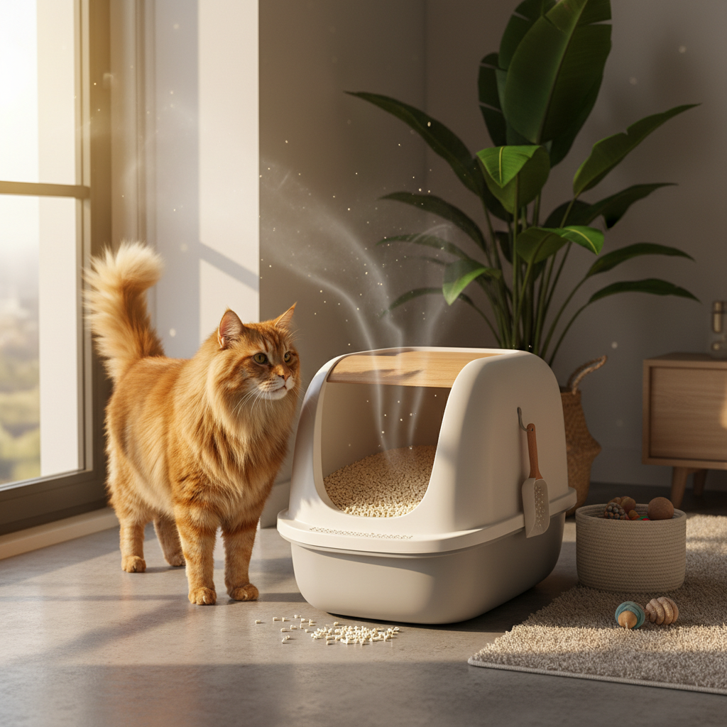 Liger tofu cat litter box in a clean, dust-free Malaysian home