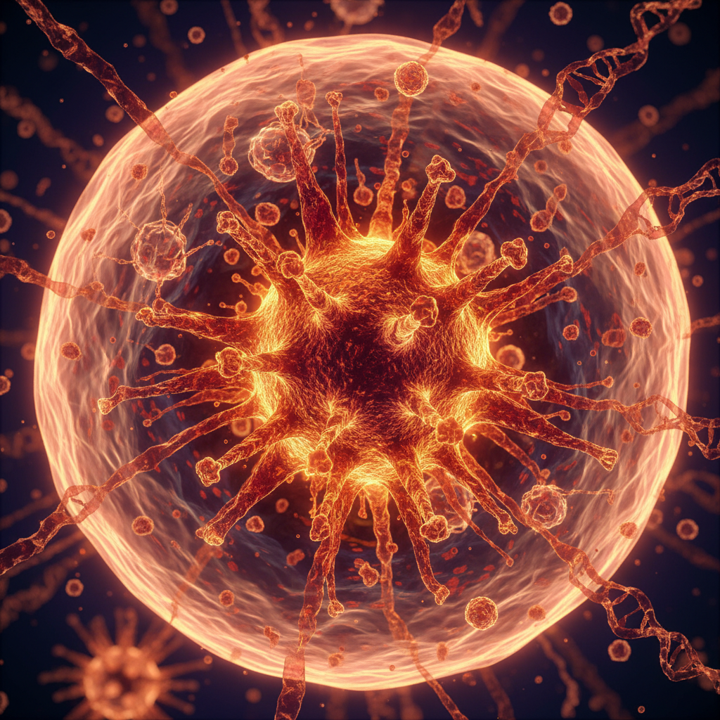 Ilustrasi saintifik abstrak mutasi virus dalam sel