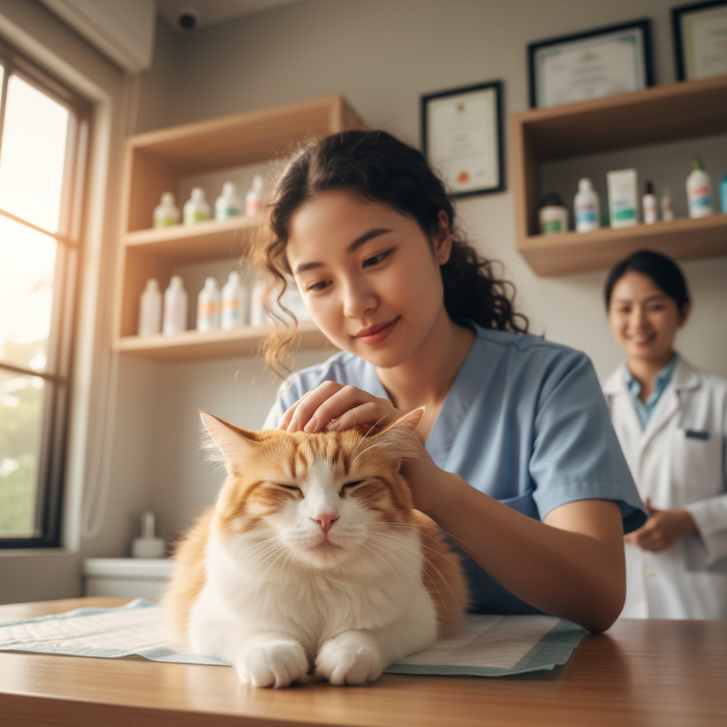 Cat being examined by a veterinarian