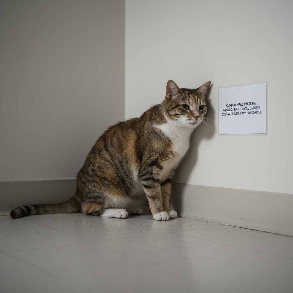 Cat performing head pressing against a wall, a sign of a neurological medical emergency