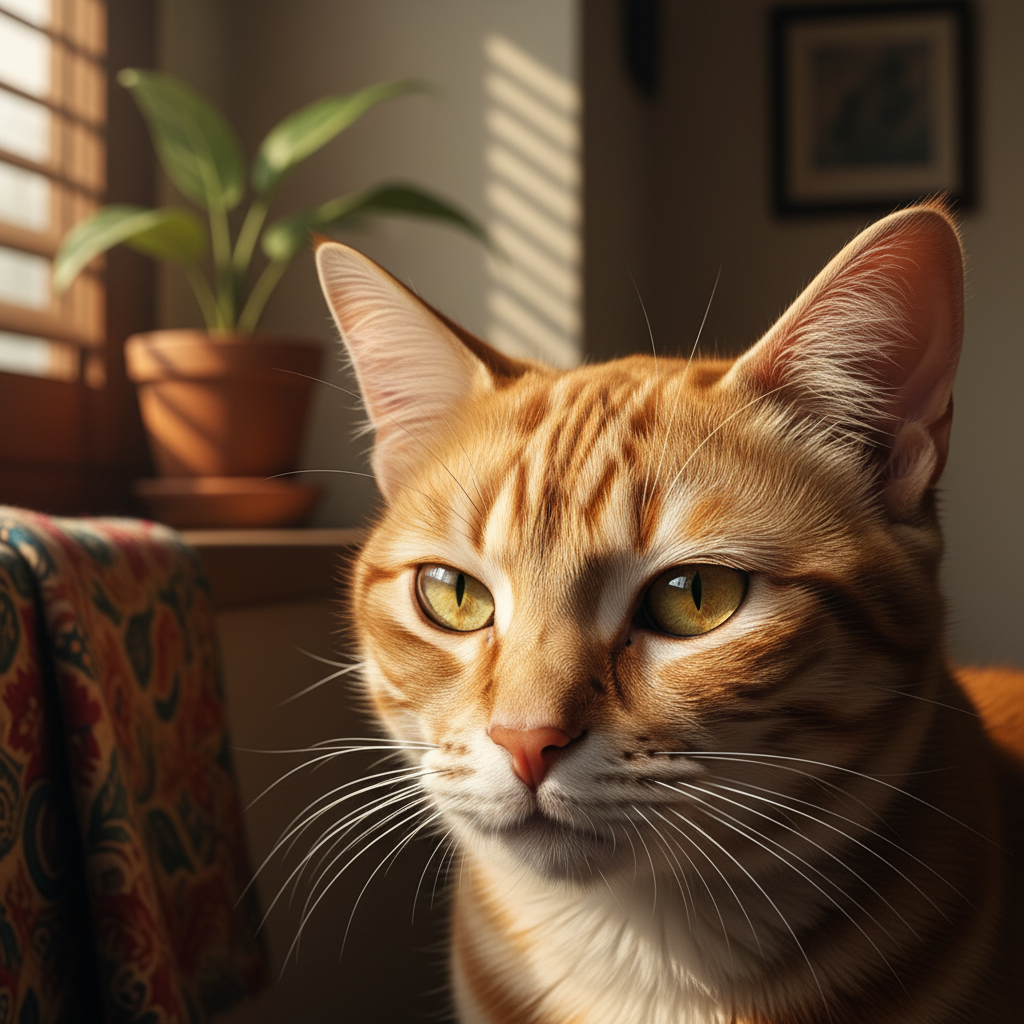 Close up of a cat's face showing intense focus