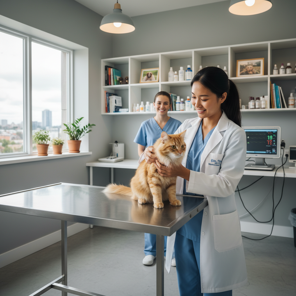 Veterinar Malaysia sedang membuat pemeriksaan kesihatan pada seekor kucing