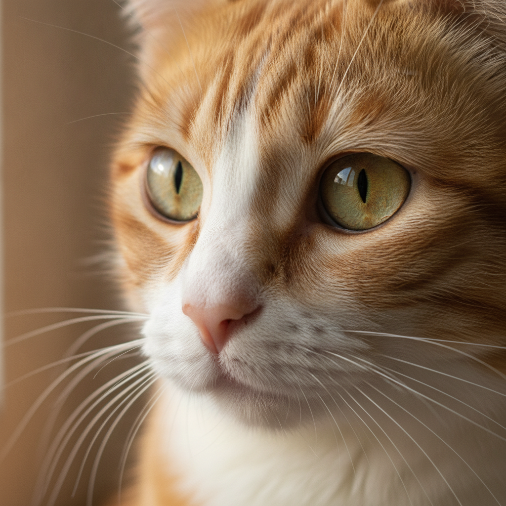 Close-up of a cat's face showing striking eye colour