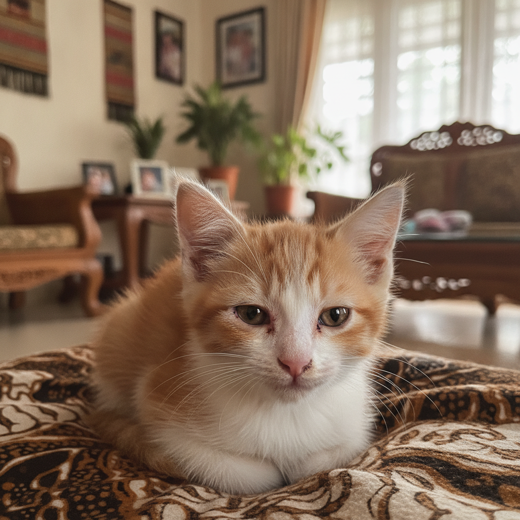 Seekor anak kucing dengan mata merah dan berair, persembahan biasa konjunktivitis berjangkit