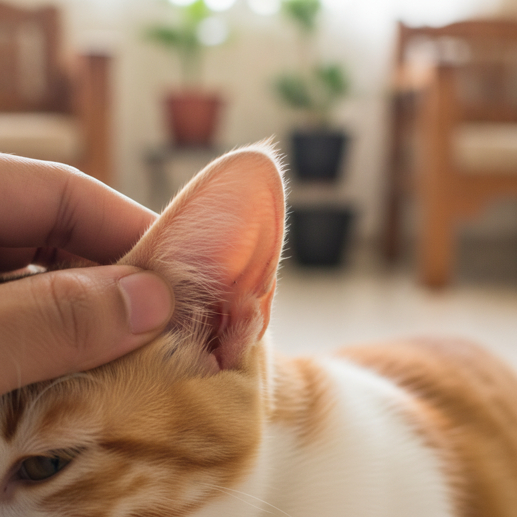 猫咪耳廓内侧红肿发炎，典型的外耳炎（otitis externa）表现