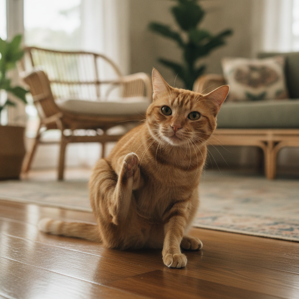 A cat scratching its neck, a common sign of a food allergy