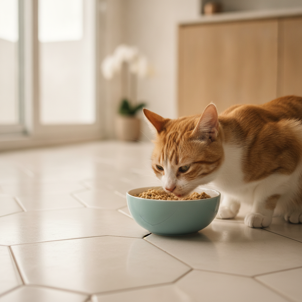 猫咪在干净的碗里吃单一蛋白质排除饮食