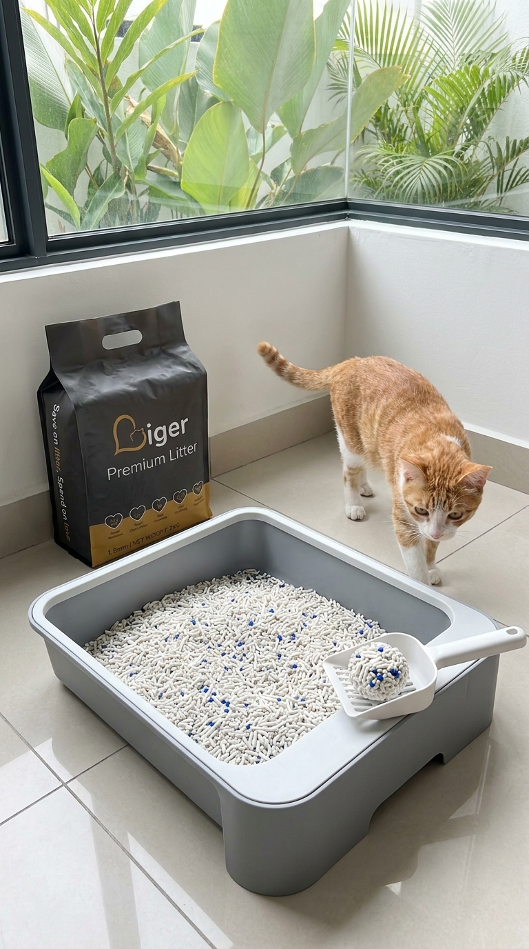 Kawasan kotak pasir yang bersih dengan beg pasir kucing tofu premium Liger