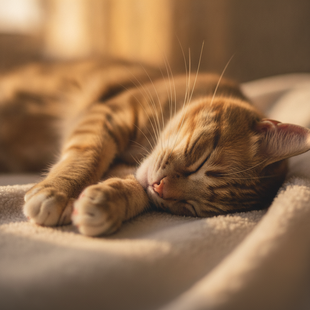 A sleeping cat with twitching paws in REM sleep