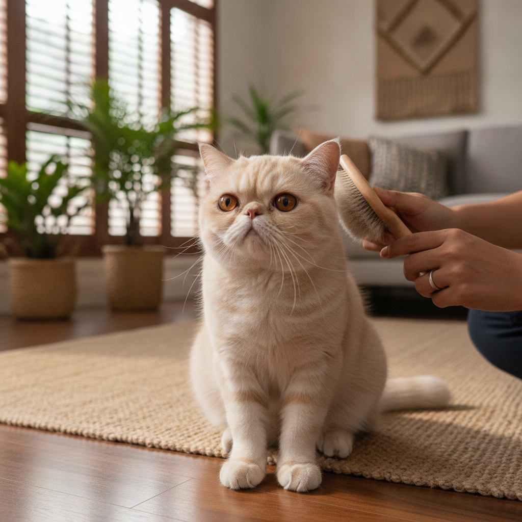 Quick weekly brushing of an Exotic Shorthair's short plush coat