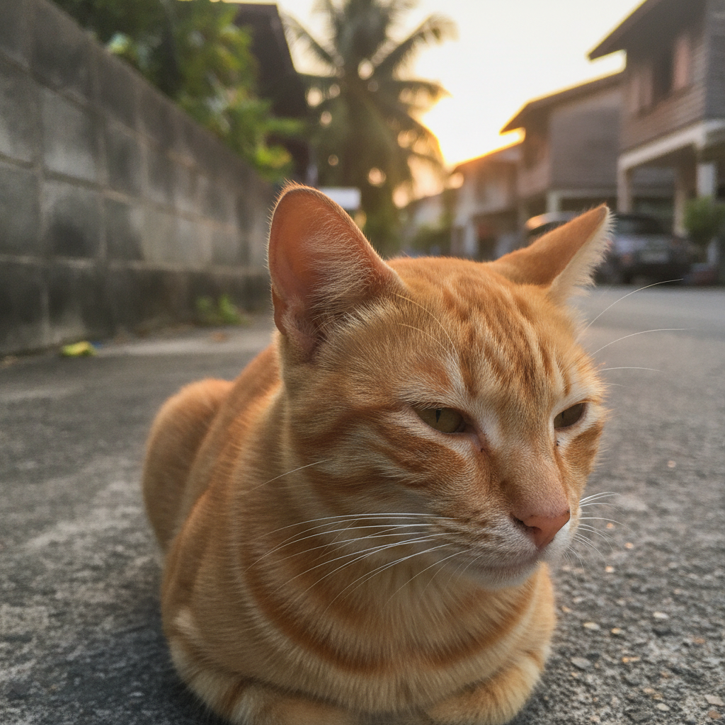 An ear-tipped community cat in a Malaysian neighbourhood