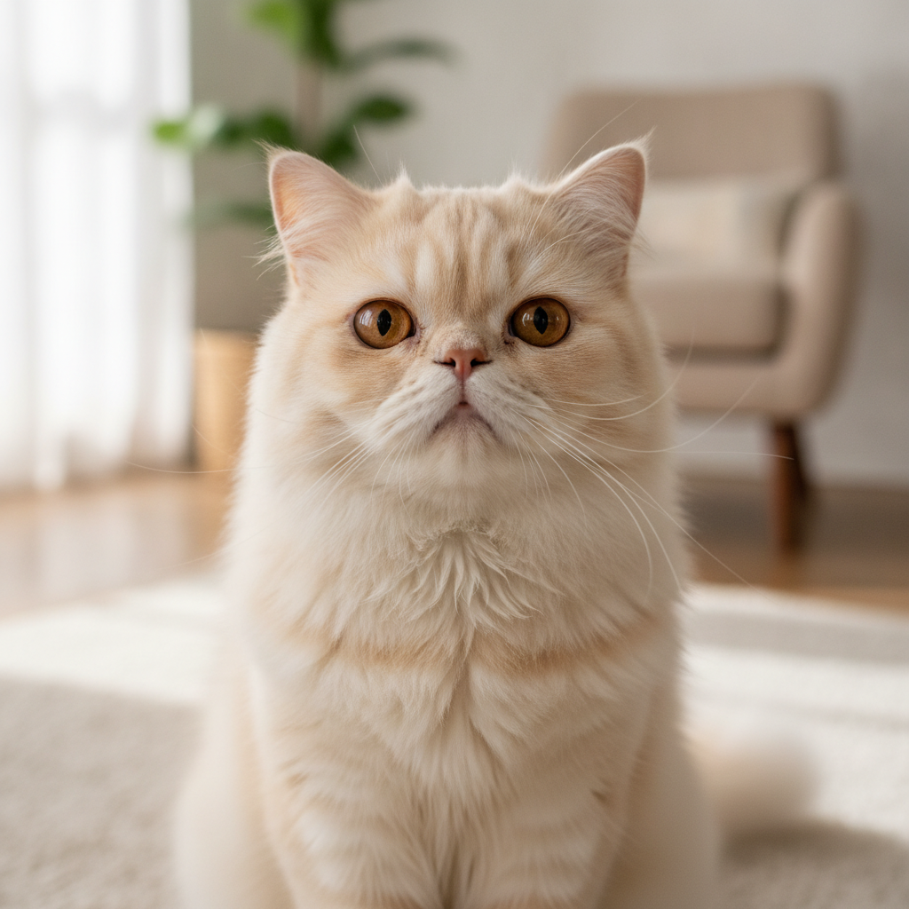 A flat-faced Persian cat prone to tear overflow and staining