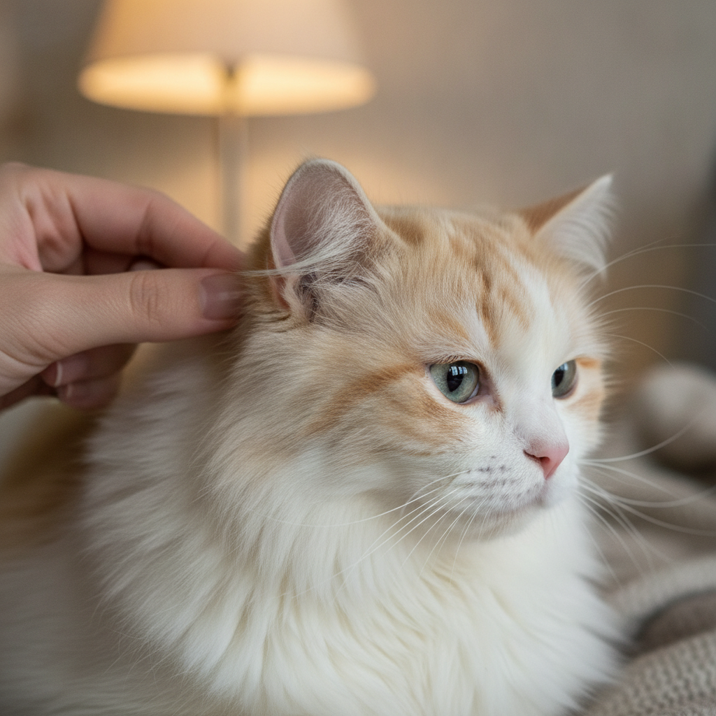 长毛猫耳后一团紧绷的毛结