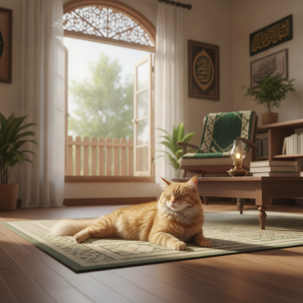 Seekor kucing yang selesa berehat di rumah Malaysia yang kemas dan hangat