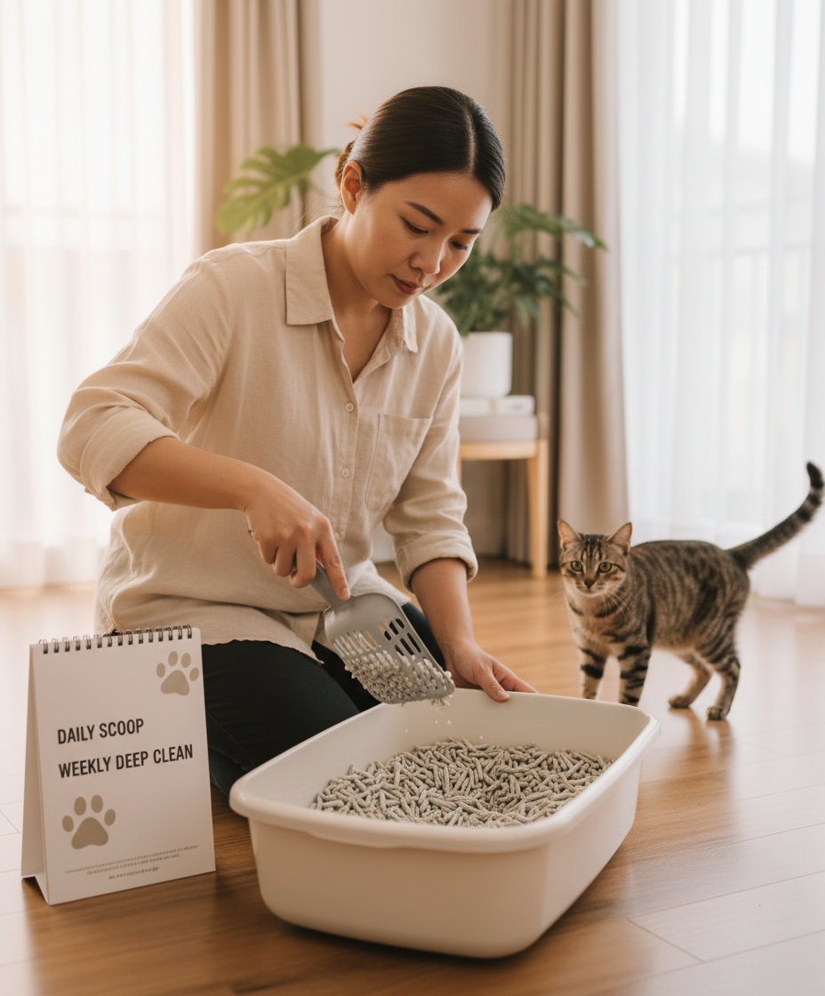马来西亚猫家长遵循每日猫砂盆清洁时间表