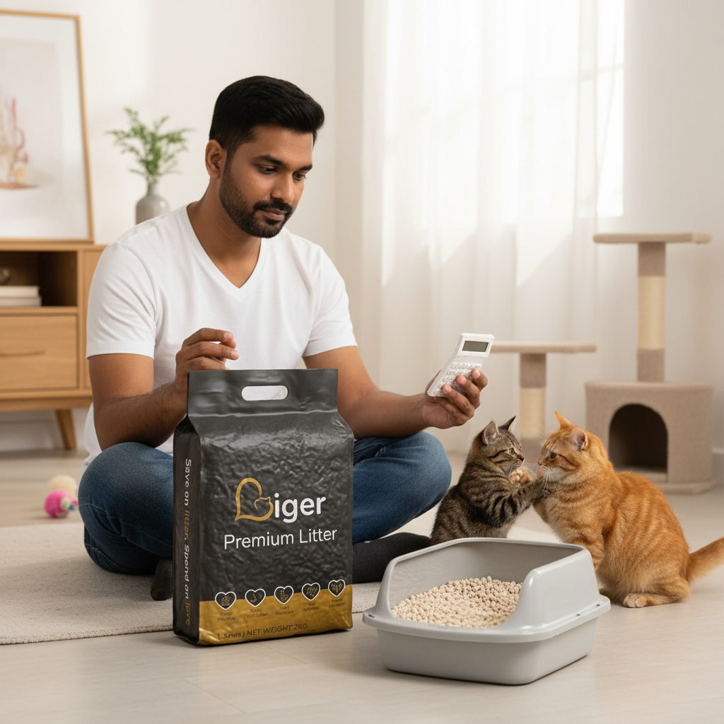 Lelaki Malaysia mengira kos pasir kucing bulanan dengan Pasir Kucing Taufu Liger