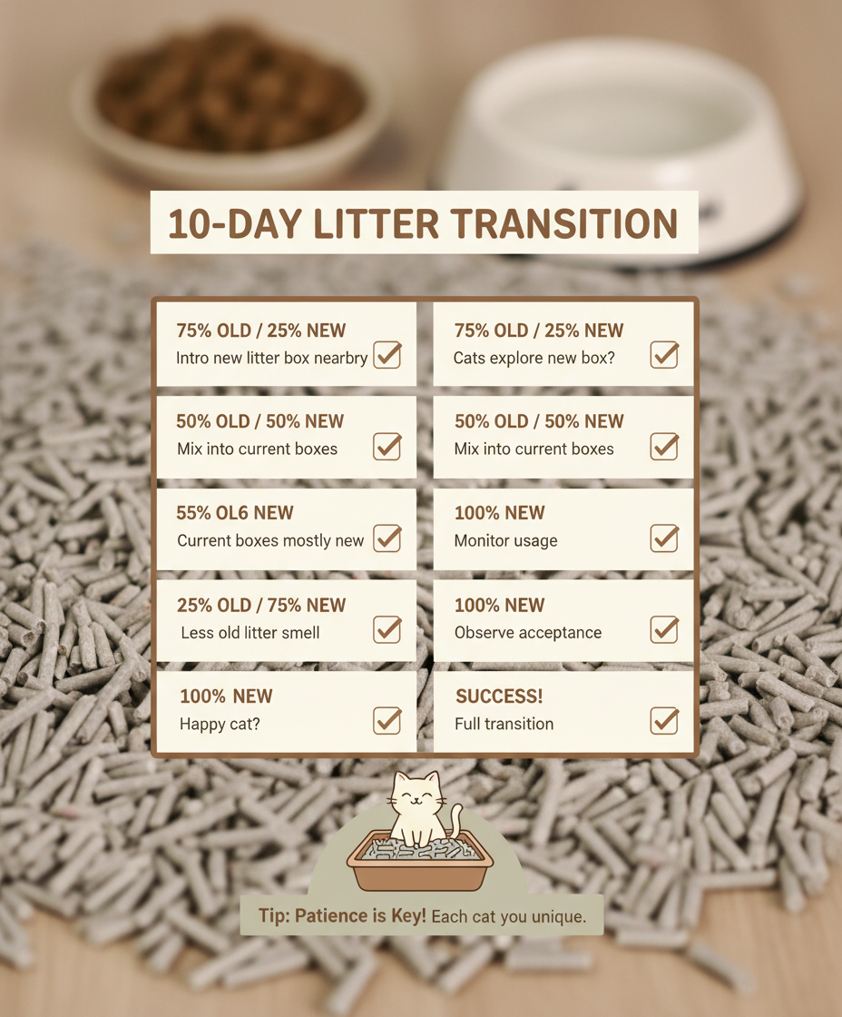 信息图:10天无压力猫砂过渡日历