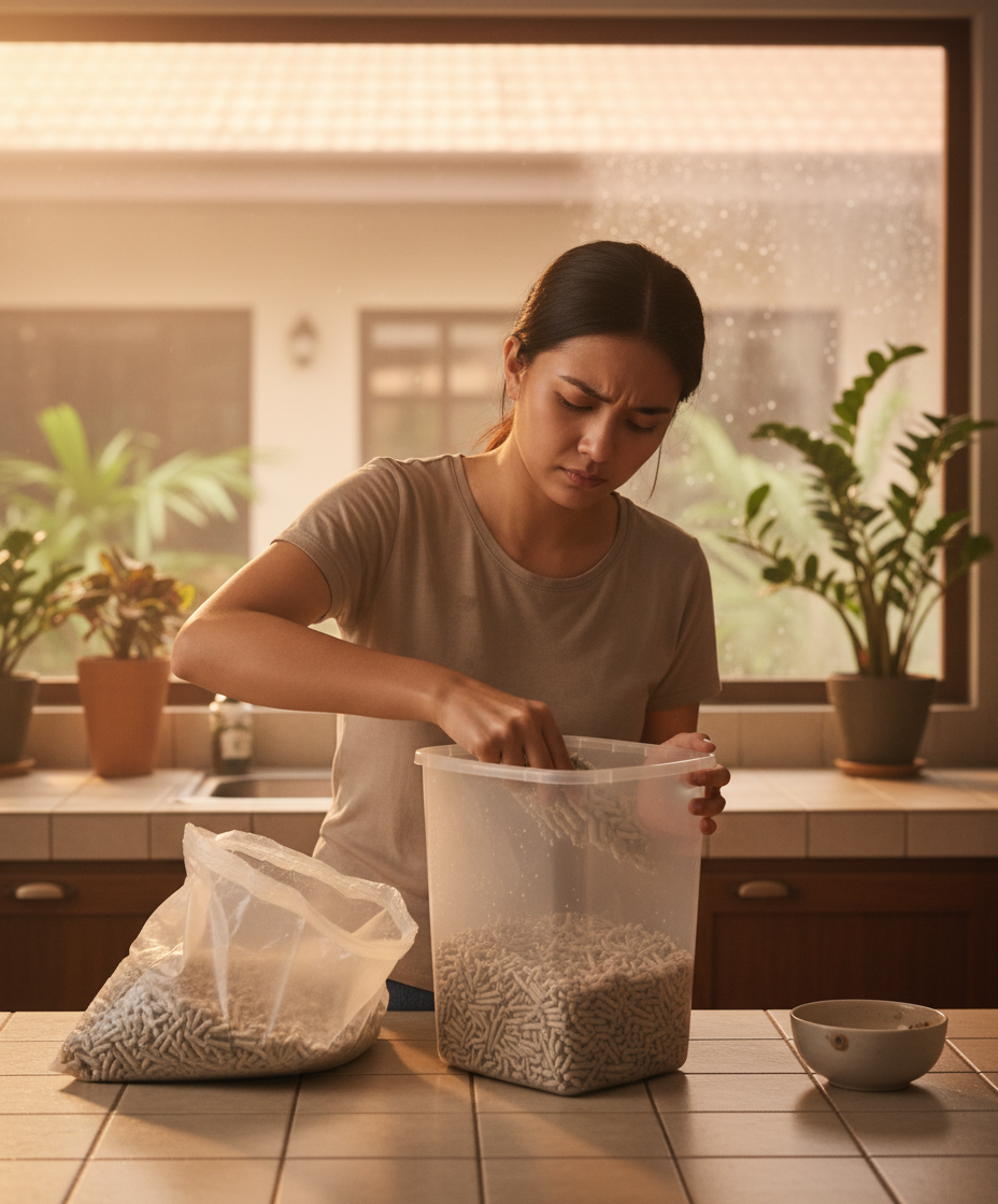 Cat parent struggling with tofu litter in high humidity