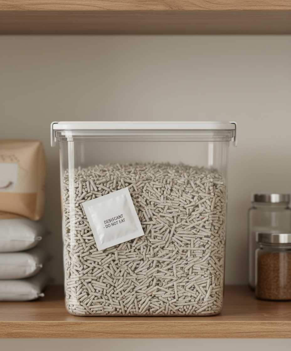 Airtight container for tofu cat litter with silica gel