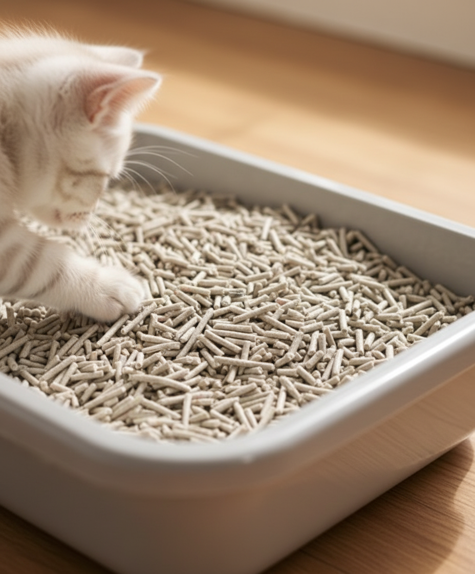 适合幼猫的安全豆腐猫砂特写。