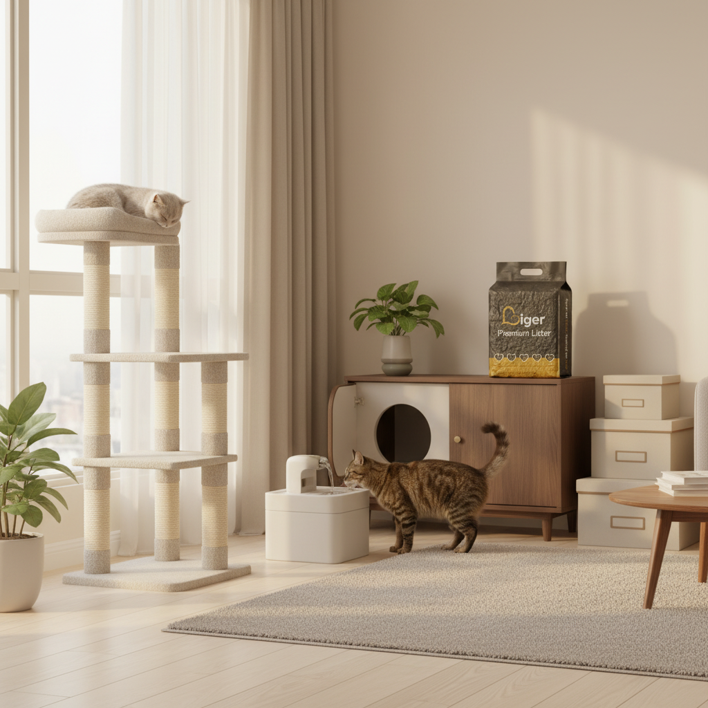 马来西亚多猫家庭中,猫咪们在整洁的猫砂盆旁快乐生活