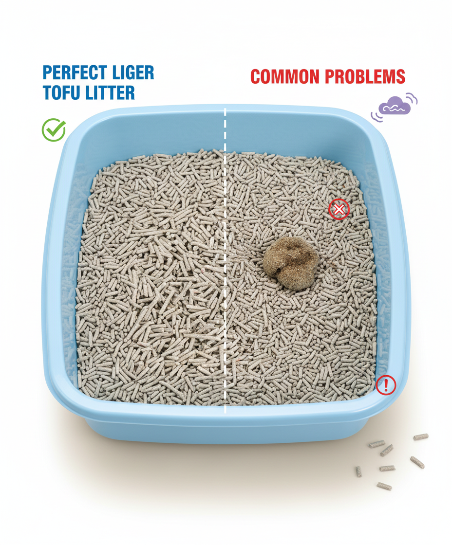 Infografik menunjukkan masalah biasa pasir tofu dan penyelesaiannya