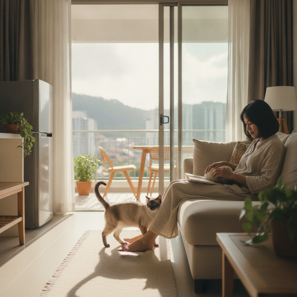 Seekor kucing Siam yang melekat sentiasa berada dekat dengan pemiliknya, menunjukkan sifat velcro cat