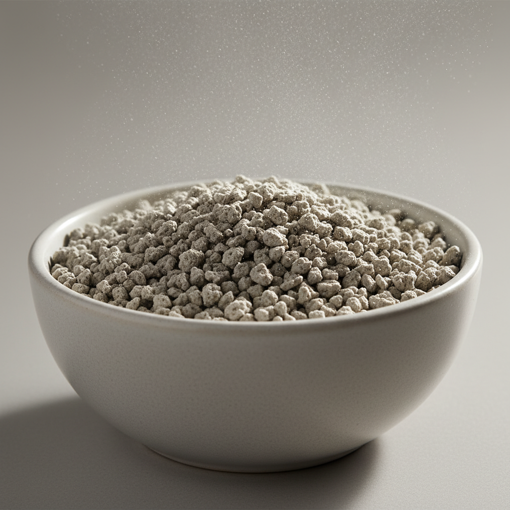 Generic grey clumping clay cat litter close-up