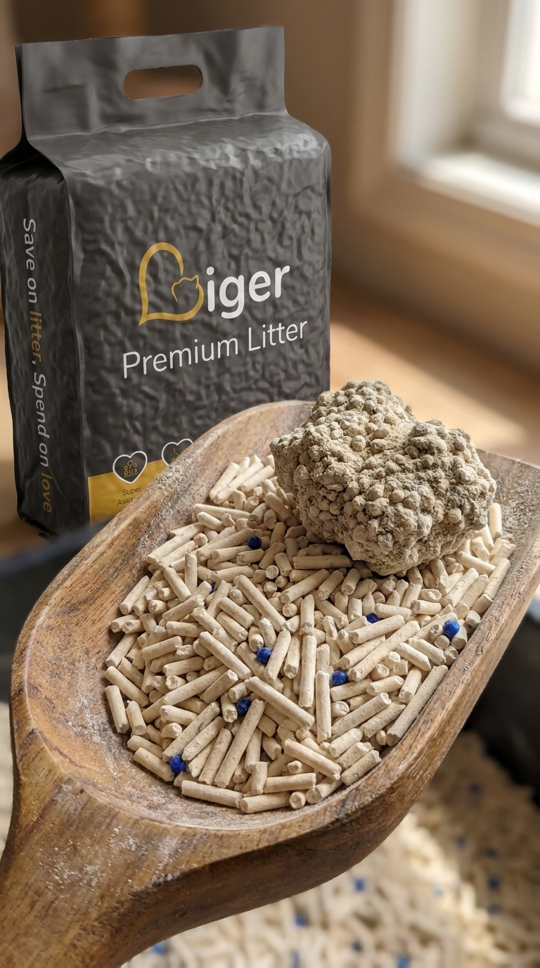 Liger tofu cat litter pellets in a scoop